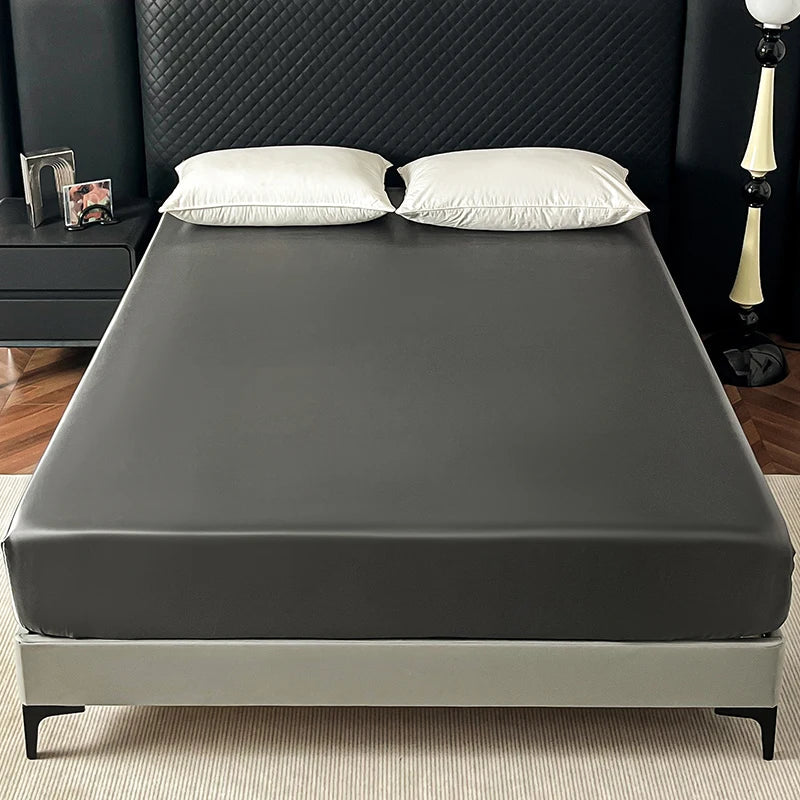 Satin Elastic Fitted Sheet Solid Mattress Cover 360 Band Bed Sheet for Single Double Couple King Queen Full Twin Bedsheet Quick Pick Grocers