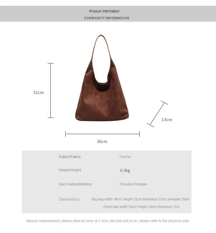 Autumn and Winter Vintage Women's Bag Large Capacity Suede Shoulder Bag Solid Color Simple Casual Commuter Bag Retro Handbags Quick Pick Grocers