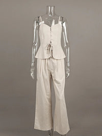 Mueyaruho Women 2026 Summer Office Pant Set Suits Solid Beige Outfits 2 Two Piece Wide Leg Matching Set For Women Quick Pick Grocers