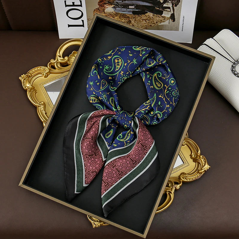 Bohemian Style Print Luxury Brand Silk Square Scarf Women Satin Shawls Neckerchief Wrap Scarves Bandana Hair Hjiab Floral Quick Pick Grocers