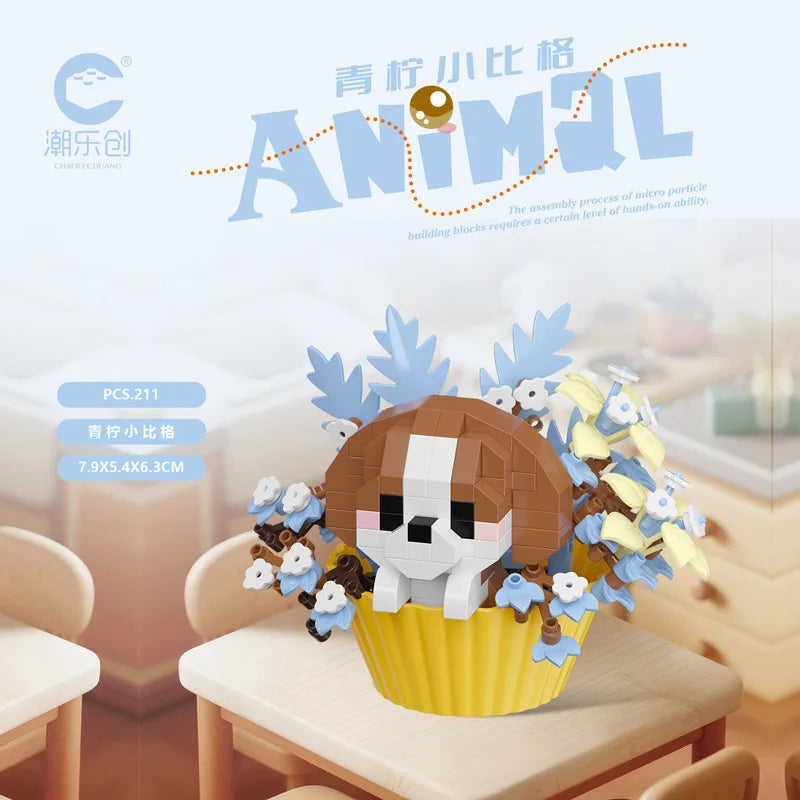 Cute dessert small animals potted bouquet cartoon doll panda puppy building block ornament children toys gift Quick Pick Grocers