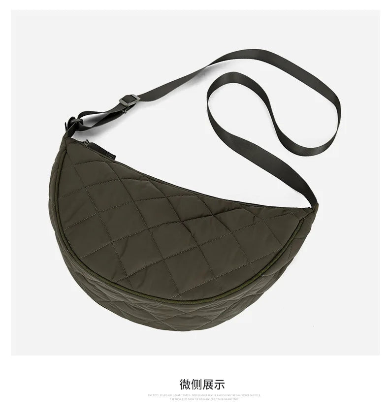 Waist Half Moon Belt Bag Solid Color Crossbody Bag Large Capacity Shoulder Bags Portable Nylon Plaid Travel Bags for Commuting Quick Pick Grocers
