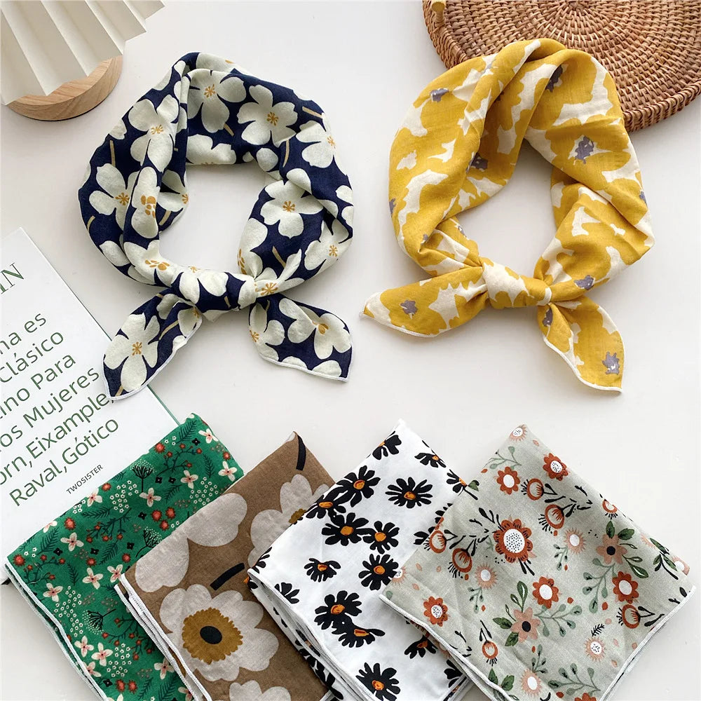 55cm Laies Headband Cotton Linen Square Scarf Women Korean College Girls Fashion Spring Autumn New Style Elegant Neck Scarves Quick Pick Grocers