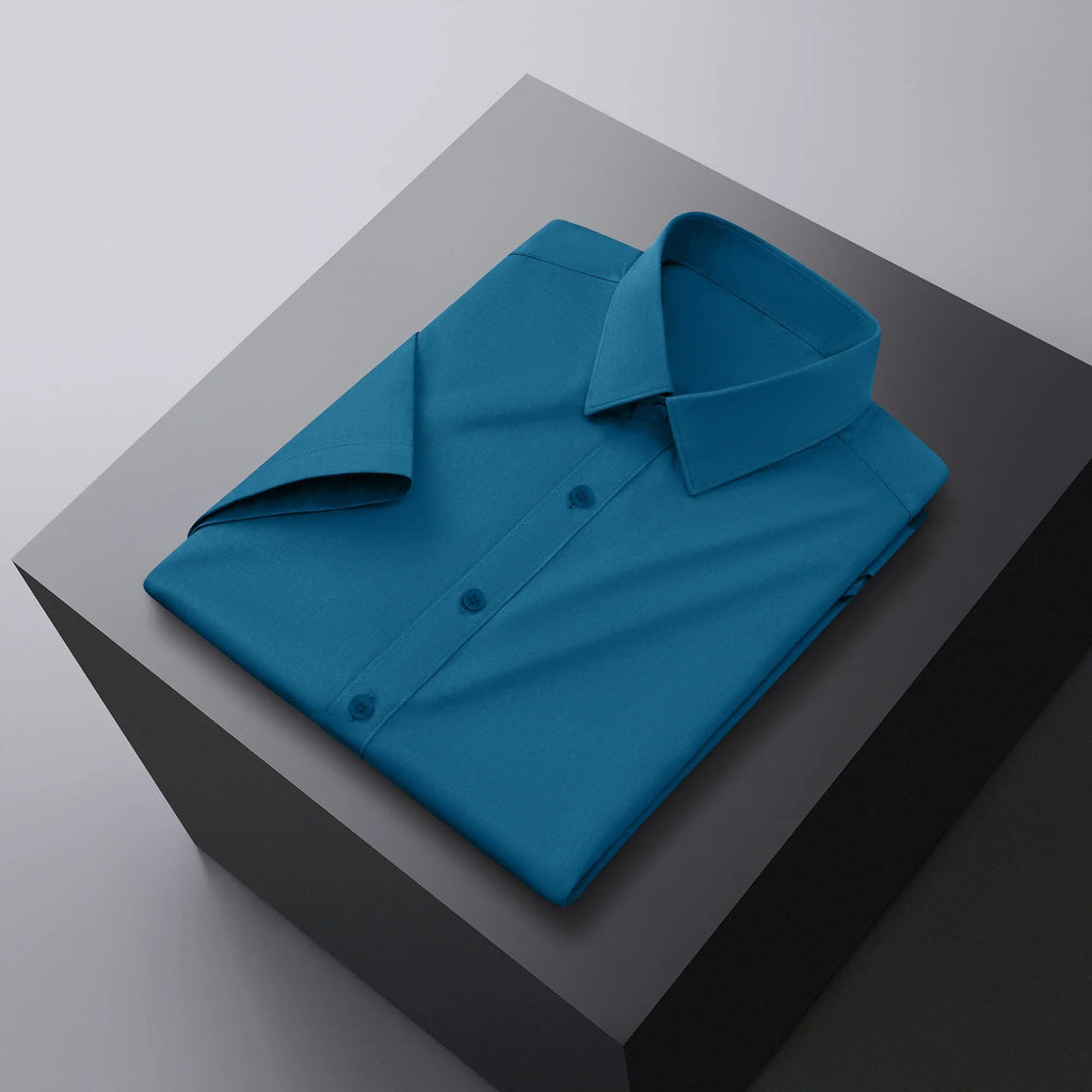 New Men's Business Casual Solid Color Short Sleeved Shirt for Summer Fashion No Ironing Comfortable and Versatile Top Quick Pick Grocers