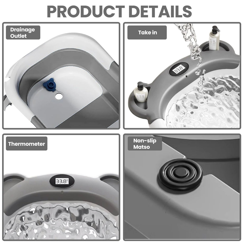 Portable Travel Bathtub, Collapsible Baby Bathtub, with Thermometer &1Soft Floating Cushion, with Drain Hole,For Baby 0-36 Month Purest Peak
