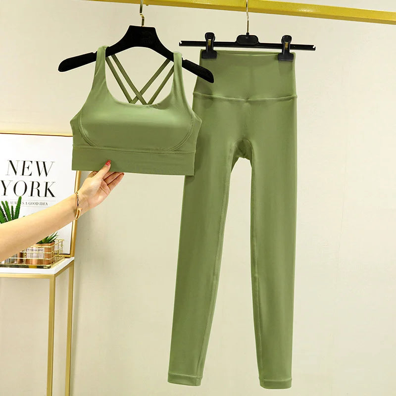 TRY TO BN Women's Tracksuit Yoga Sets Fitness Leggings Sports Bra Naked Sportwear Breathable Workout Two Pieces Suit Gym Clothes Quick Pick Grocers