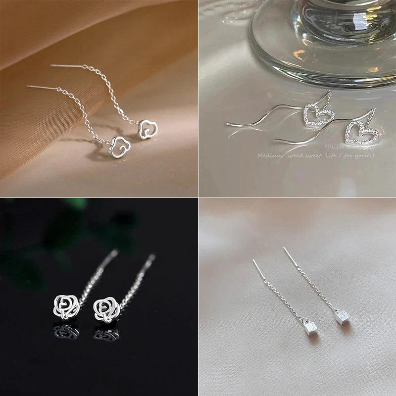 Long Tassel Heart Drop Earrings Gold Silver Color 2022 Korean Hanging Women Earrings Fashion Party Jewelry Girls Party Gift Econic Blanks