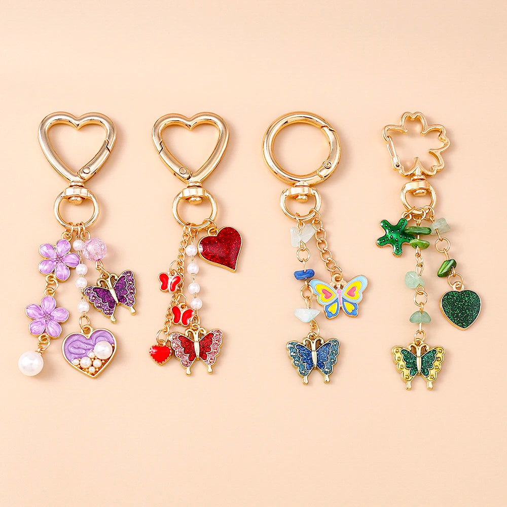 Cute Enamel Flower Butterfly Keychain Women Girls Love Heart Key Ring Pendants Handbag Decor DIY Handmade Jewelry Gifts Quick Pick Grocers