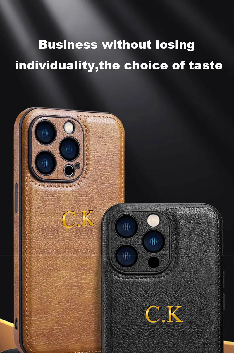 Personalized Name Classic Leather Case For iPhone 17 16 15 14 13 12 11 Pro Max 17 Air Luxury Customized Initials Engraved Cover Quick Pick Grocers