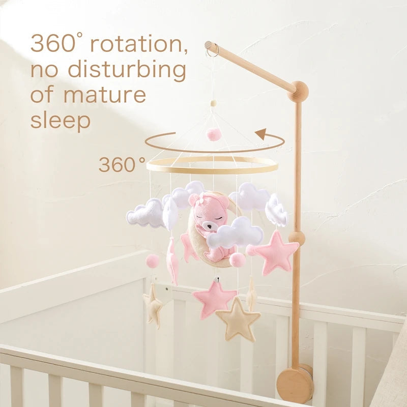 Crib Mobile Rattle Baby Wooden Bed Bell Baby Rattles Soft Felt Cartoon Bear Toys Crib Mobile Bed Bell Wood Toy Bracket Kid Gifts Purest Peak