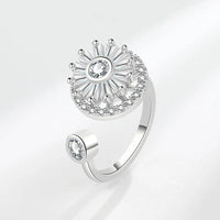 VENTFILLE 925 Sterling Silver Sunflower Diamond Zircon Rotatable Ring For Women Gift Relieve Stress Ring Jewelry Wholesale Quick Pick Grocers