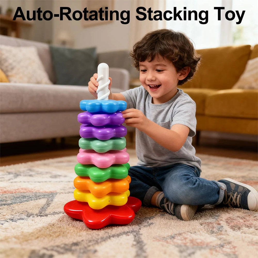 Baby Rotating Rainbow Tower Montessori Stacking Puzzle Toys Safety Early Educational Children's Toys Christmas Birthday Gifts Purest Peak