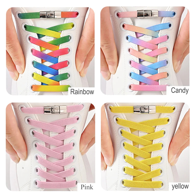 8mm No Tie Shoe Laces Press Lock Shoelaces Without Ties Elastic Laces Sneaker Kids Adult Widened Flat Shoelace for Shoes Quick Pick Grocers