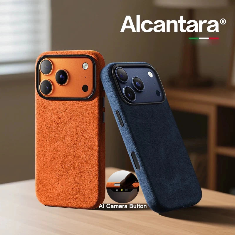 Real talian Imported for Alcantara Magnetic Case for iPhone 17 Pro Max 17Pro with MagSafe Case Smart Button Protective Cover Quick Pick Grocers