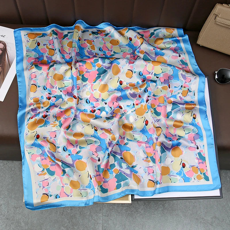 2025 Silk Shawl Print Headscarf Cat Hair Wrap Neckerchief Female Satin Square Scarf For Women Headband Foulard Hijab Bandana Quick Pick Grocers