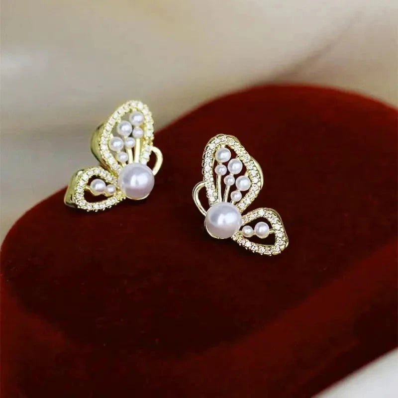 Pure White Women's Dangle Earrings Blooming Flower Acrylic Enamel Butterfly Imitation Pearl Heart Hanging Earrings Elegant brinc Econic Blanks