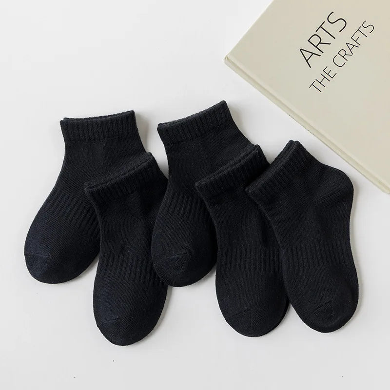 5 Pairs/Lot 2023 New Summer Children Socks Cotton Kids Fashion Black White Gray For 1-12 Years Teen Student Baby Girl Boy Socks Quick Pick Grocers