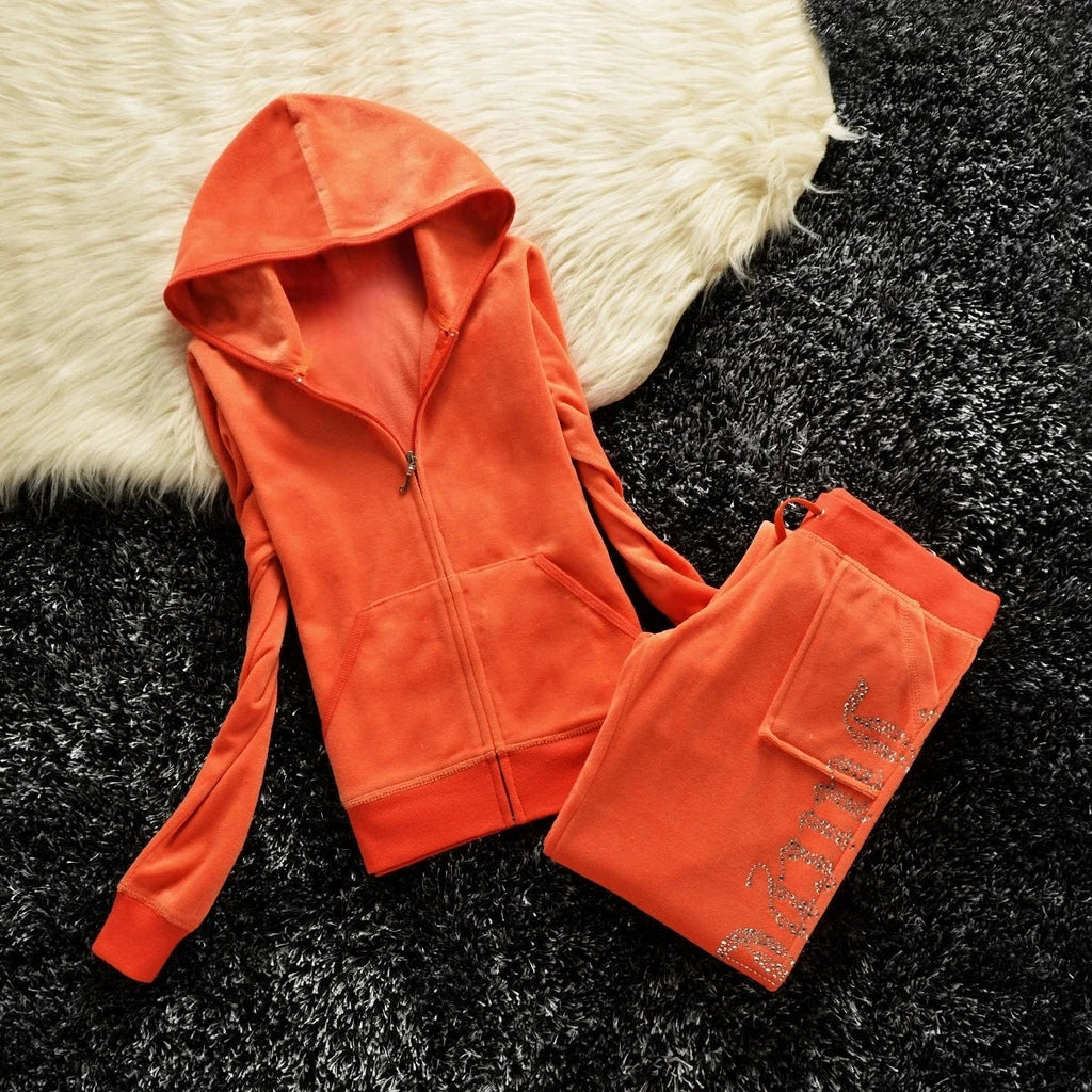 Winter Velvet Tracksuit for Women: Heavy Duty Fleece Lined Hoodie and Pants Set | Solid Color Warm Jogger Outfit Quick Pick Grocers