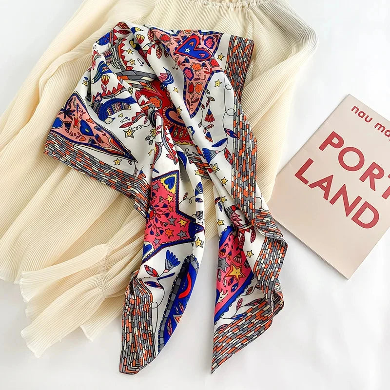 90*90Cm Square Scarf Twill Silk Feeling Women Head Shawls and Wraps Luxury Hair Tree Print Neck Scarves Hijab Bandana Pashmina Quick Pick Grocers