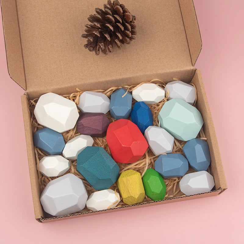 Wooden Sorting Stacking Rocks Stones Sensory Toddler Toys Learning Montessori Toys Building Blocks Game for Kids Birthday Gifts Purest Peak