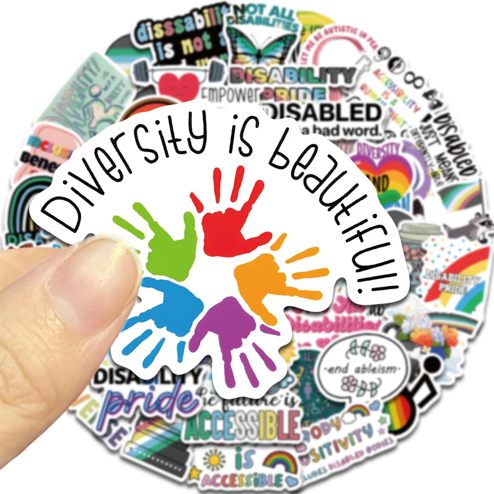 50PCS Disability Pride Stickers Colorful Friendly Inspirational Cartoon Stickers Stationery Mobile Phones Notebooks Decorative Quick Pick Grocers
