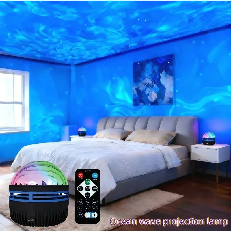 LED Ocean Wave Starry Sky Projector Lamp 1pc 7 Colors Remote Control USB Powered for Kids Room Bedroom Party Ambient Light Quick Pick Grocers