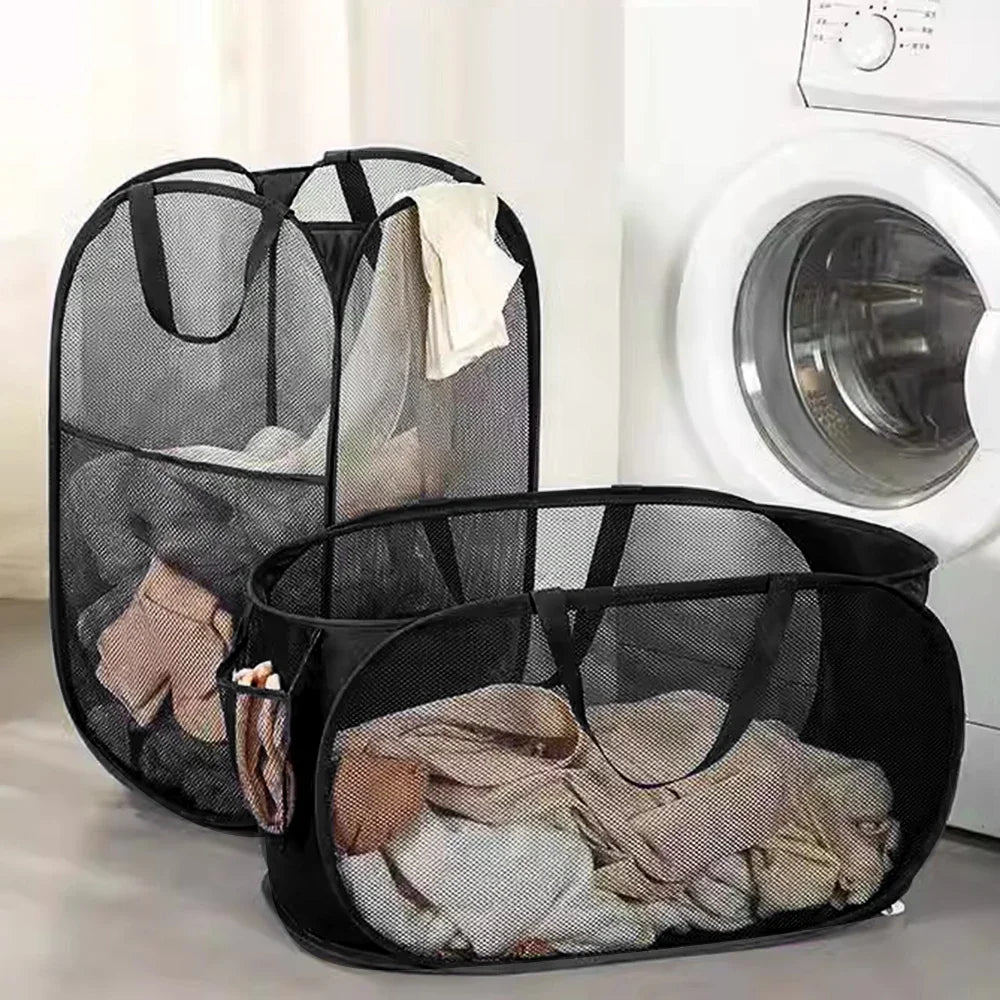 1PC Horizontal Foldable Laundry Basket Mesh Cloth Breathable Laundry Hamper Home Accessories Large Capacity Storage Baskets Econic Blanks