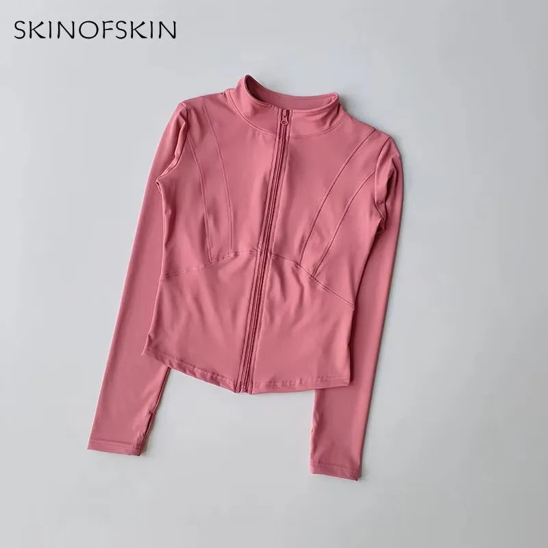 Outdoor Sports Long Sleeved Women Slim Yoga Clothes Quick Dry Zipper Cardigan Stand Up Collar Jacket Running Fitness Jacket Top Quick Pick Grocers