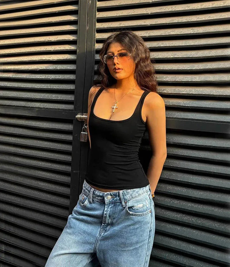Women's Sculpted Square Neck Tank Top Summer Slim Fit Workout Athletic Crop Tops for Women Quick Pick Grocers