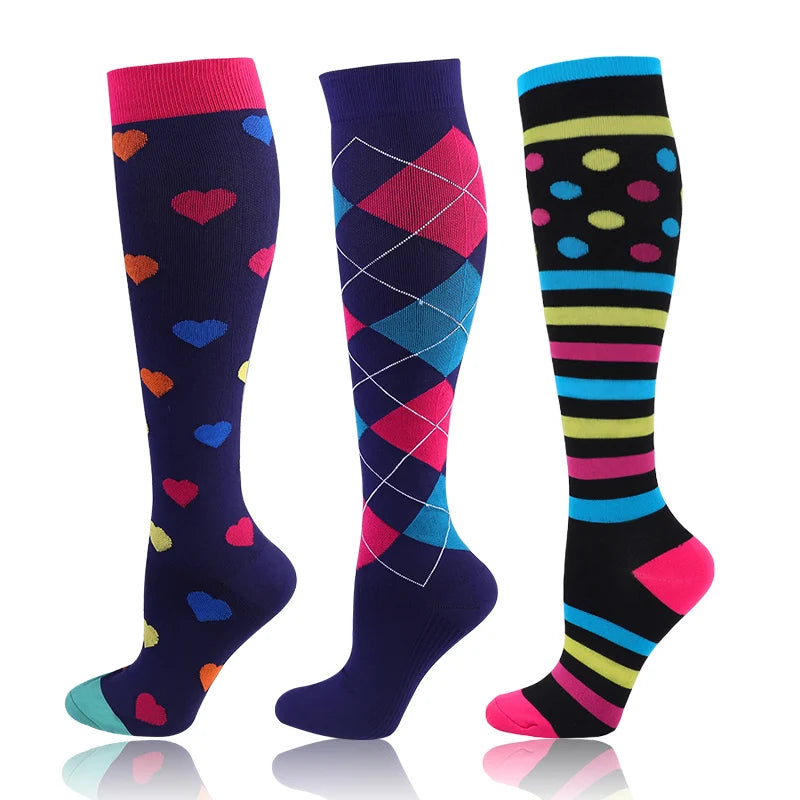 58 Styles 3 Pairs/Pack Compression Socks Knee High 30MmHg  Women Men Sports Socks Edema Diabetes Varicose Veins Running Socks Quick Pick Grocers