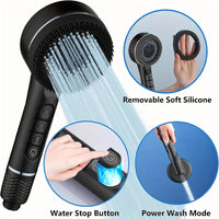 4 Modes Self-cleaning Shower Head with Silicone Brush One-Key Stop Water Massage High Pressure ABS Showerhead with Filter Quick Pick Grocers