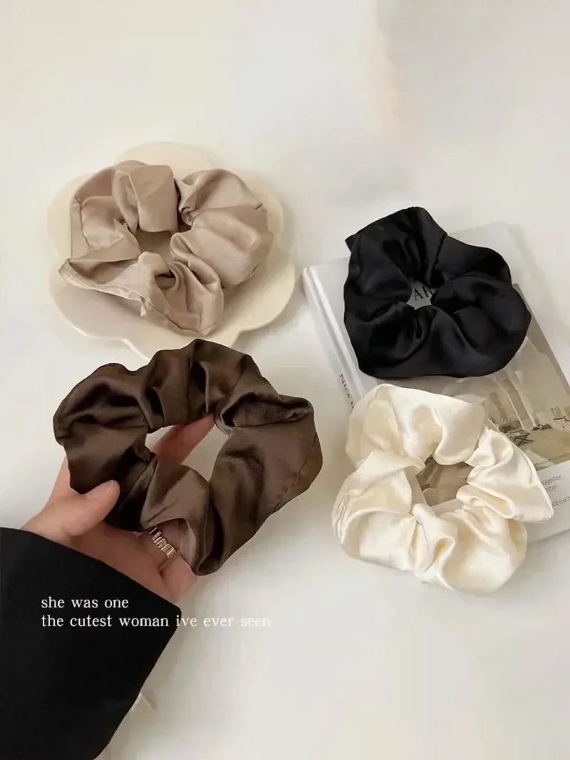 1/3PCS Vintage Silk Hair Scrunchies Elastic Hair Bands Solid Color Women Girls Headwear Ponytail Ties Rope Hair Accessories Quick Pick Grocers