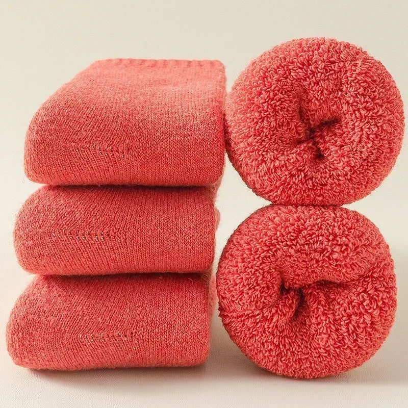 3 Pairs Men Women Wool Socks Couples Solid Winter Snow Chrismas Gift Thermal Cashmere Marino Thickened Fleece Terry Loop socks Quick Pick Grocers