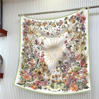 90Cm French Jungle Large Square Scarf Decorative Fashion Trend Flowers High Quality Twill Silk Travel Shawl Sunscreen Quick Pick Grocers