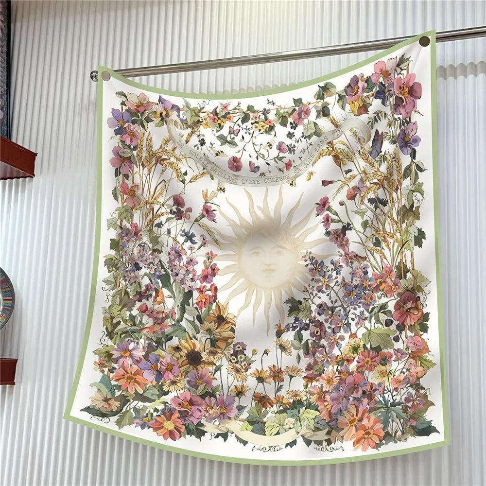 90Cm French Jungle Large Square Scarf Decorative Fashion Trend Flowers High Quality Twill Silk Travel Shawl Sunscreen Quick Pick Grocers