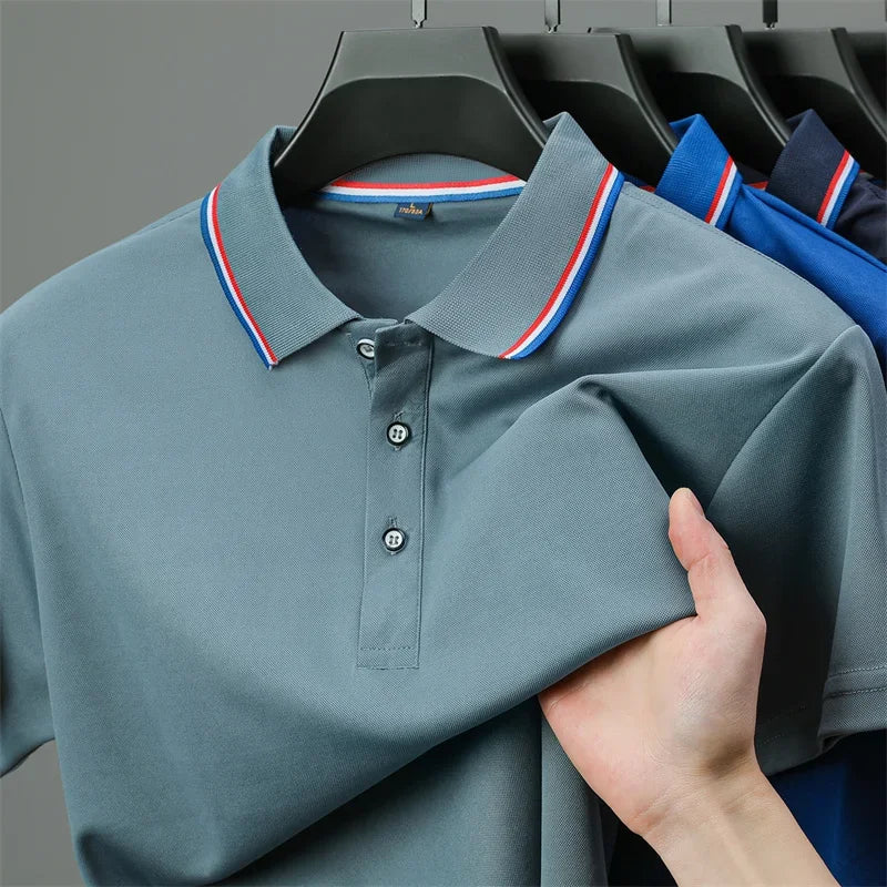 2025 New Men's Casual Solid Color Short Sleeved Polo Shirt Summer Fashionable and Comfortable Versatile Top Quick Pick Grocers