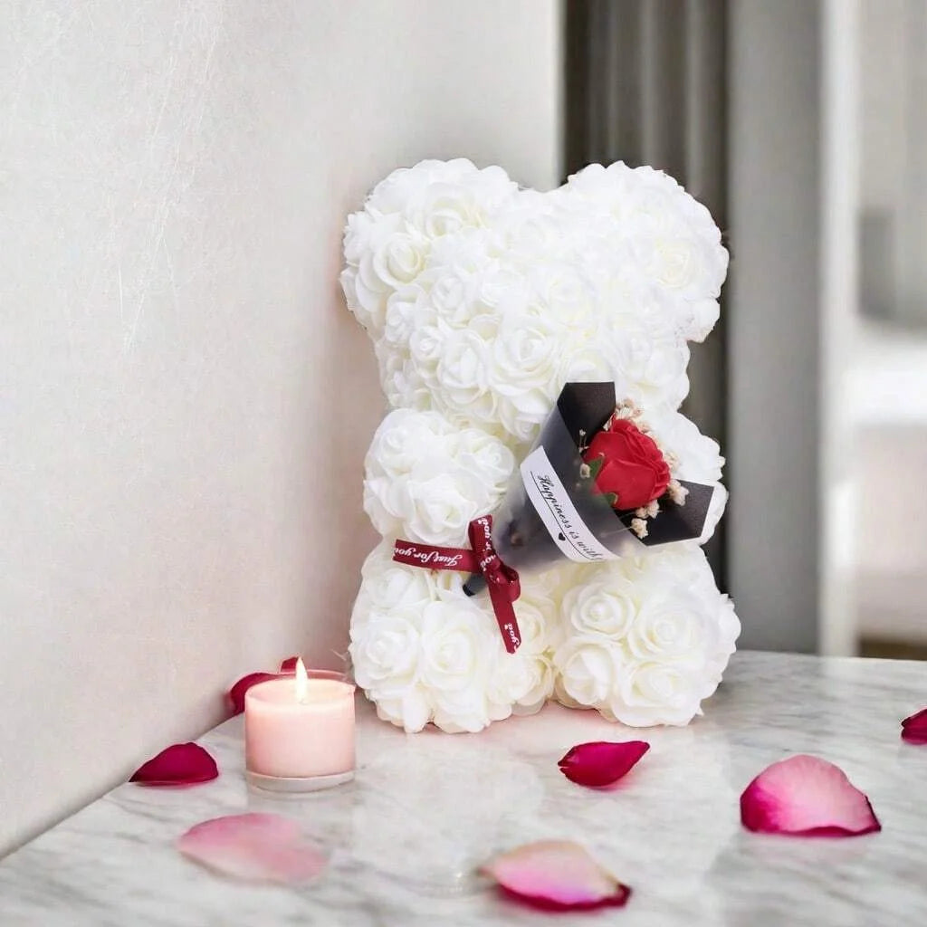 Foam rose teddy bear carry bouquet. Ideal for weddings, Mother's Day, thank you to nurses/teachers or other celebrations! Quick Pick Grocers