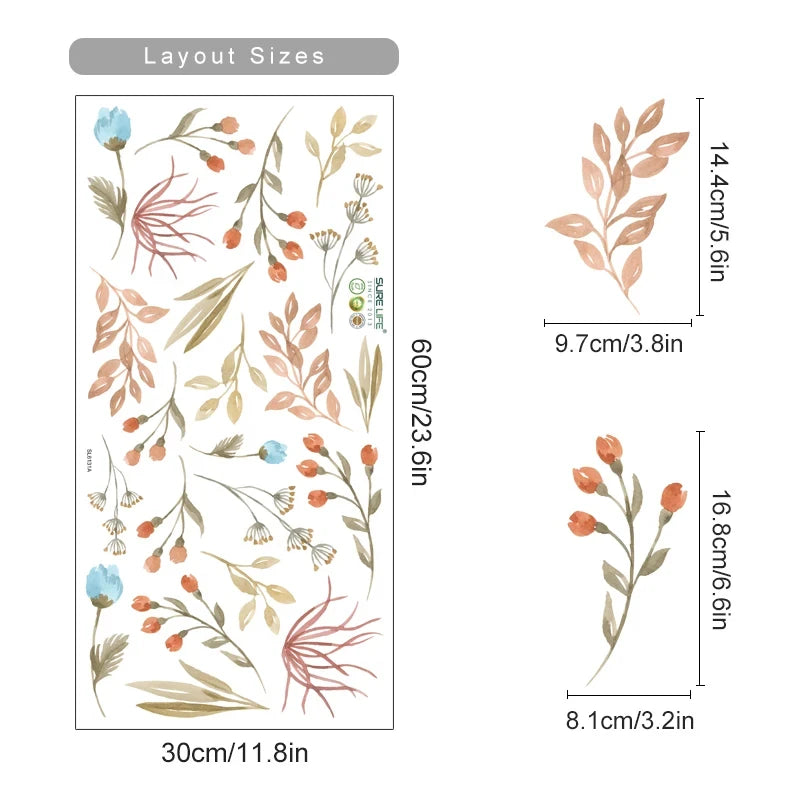 Boho Flowers Wall Stickers Child Watercolor Bedroom Living Room Home Decor Art Eco-frienly Removable Decals PVC Murals Econic Blanks