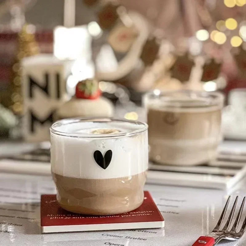 300ml Love/Happy Wall Glass Cup Milk Coffee Heart Cups Heat Resistant Healthy Drink Mug Tea Mugs Transparent Drinkware Mug Quick Pick Grocers