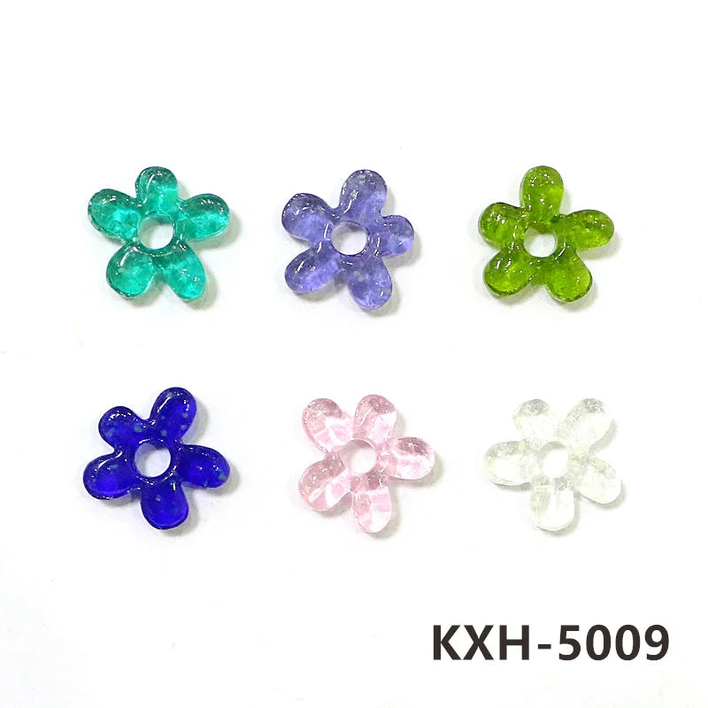 6pcs Irregular Shape Cute Mini Glass Flower Ornament Christmas Wedding Party Decor Supplies DIY Girl Jewelry Pendant Accessories Quick Pick Grocers