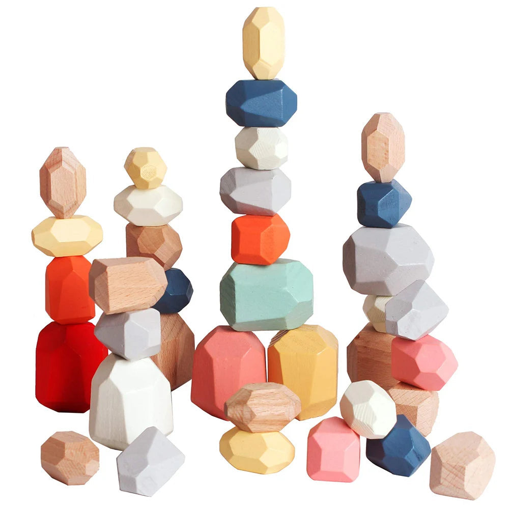 Wooden Sorting Stacking Rocks Stones Sensory Toddler Toys Learning Montessori Toys Building Blocks Game for Kids Birthday Gifts Purest Peak