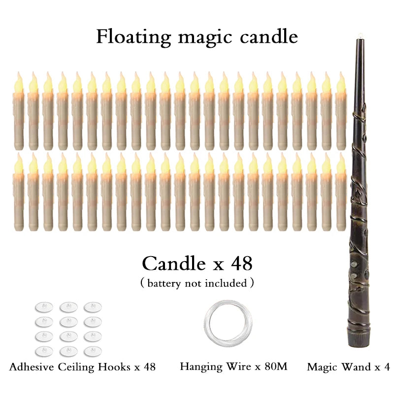 Halloween LED Floating Candles Magic Wand Remote Hanging Operated Potter Harries Battery Floating Candles Warm Light Decoration Quick Pick Grocers