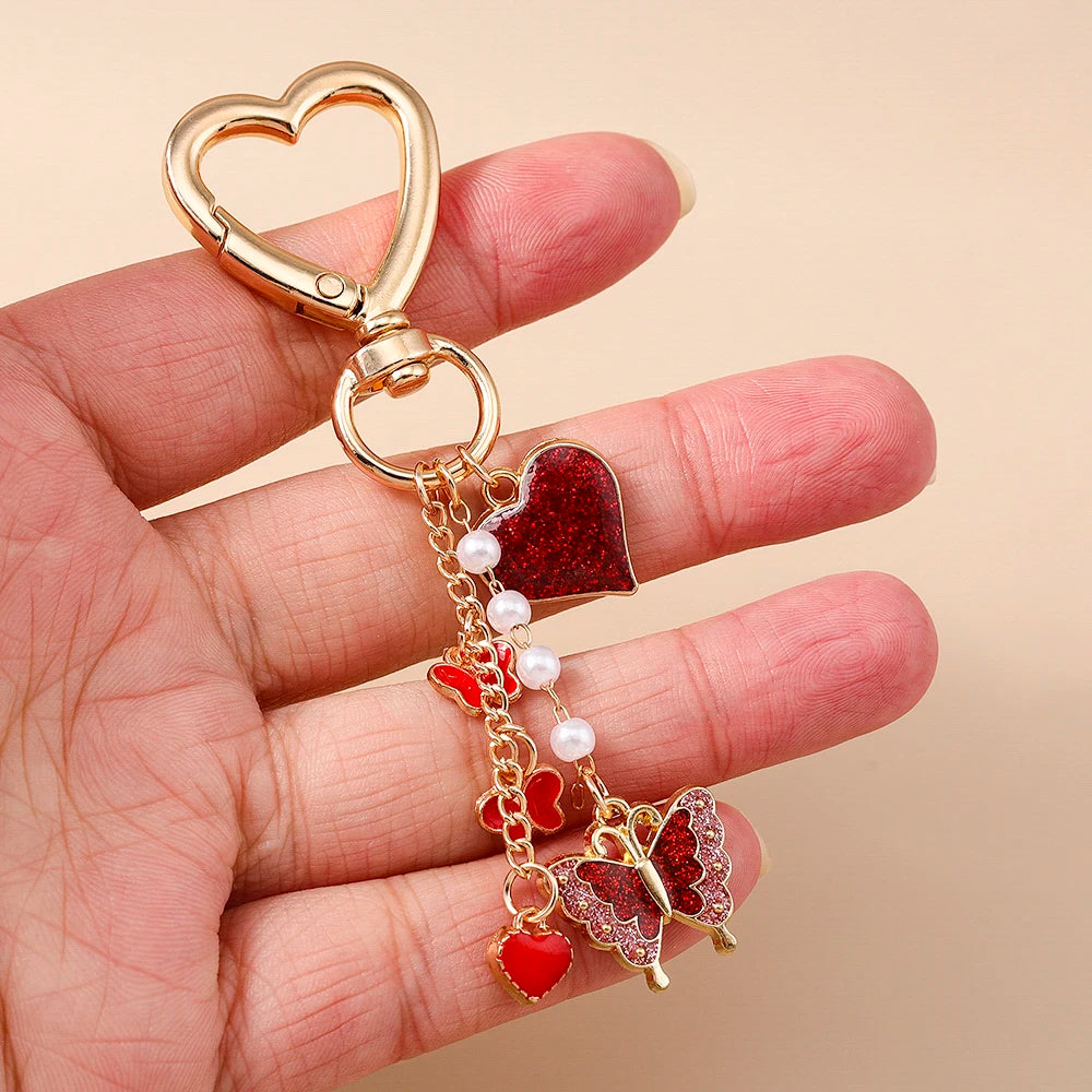 Cute Enamel Flower Butterfly Keychain Women Girls Love Heart Key Ring Pendants Handbag Decor DIY Handmade Jewelry Gifts Quick Pick Grocers