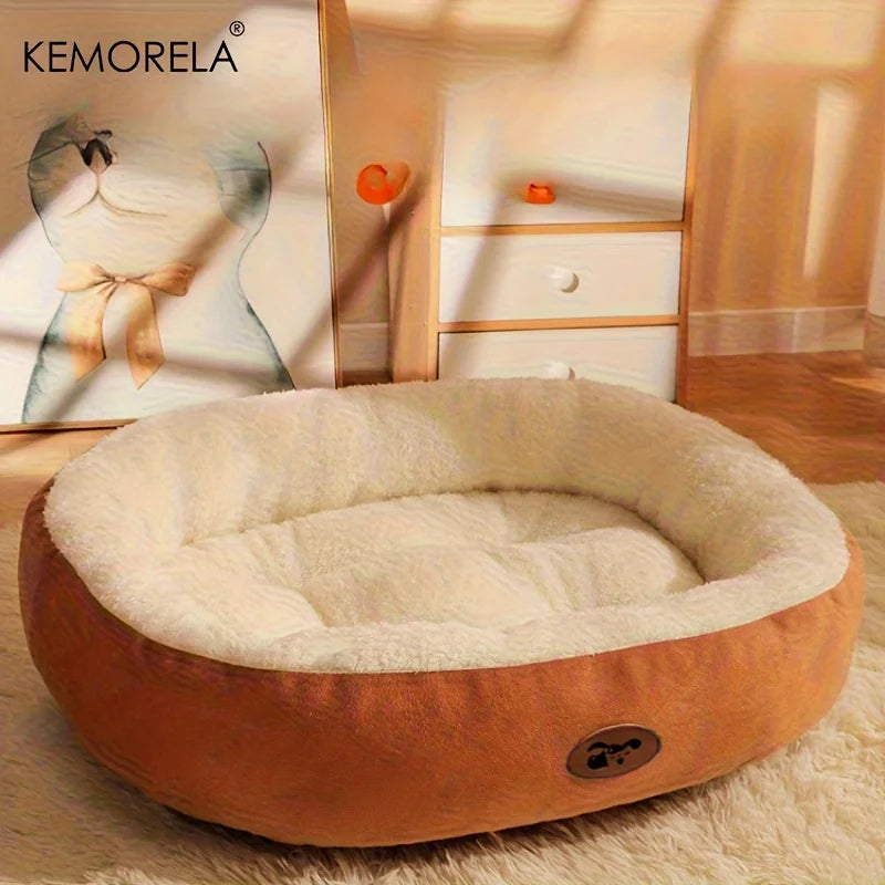 Plush Oval Pet Bed for Dogs and Cats, Thickened achine Washable All-Season Dog Cat Cushion for Small Medium Large Breeds Quick Pick Grocers