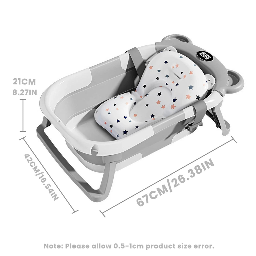 Portable Travel Bathtub, Collapsible Baby Bathtub, with Thermometer &1Soft Floating Cushion, with Drain Hole,For Baby 0-36 Month Purest Peak