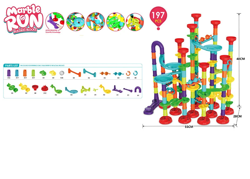 Marble Run Race Track Building Blocks Kids 3D Maze Ball Roll Toy DIY Marble Run Race Coaster Set 80/105/109/133pc Christmas Gift Purest Peak