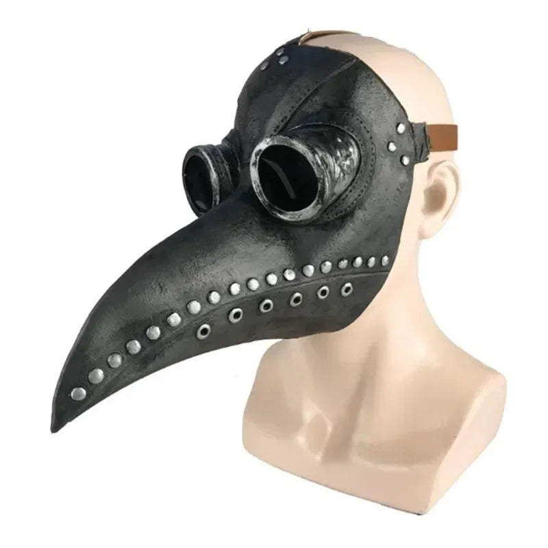 Black Rubber Plague Doctor Mask Costume Halloween Cartoon Spooky Steampunk Gas Latex Mask for Kids and Adults Cosplay Props Quick Pick Grocers