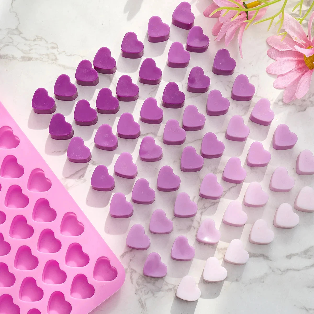 55 Compartment Heart Silicone Candle Mold Valentine's Day Candles Making Kit DIY Love Cake Chocolate Baking Mould Party Gifts Econic Blanks