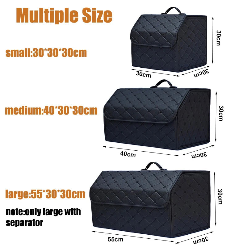 Car Trunk Organizer Box, Large Capacity, Auto Multiuse Tools, Storage Bag, Stowing, Tidying, Leather, Folding for Emergency Quick Pick Grocers