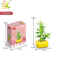 HUIQIBAO MOC Flower Succulent Potted Model Building Block DIY Eternal Bouquet Home Desk Plant Decor Brick Girl Gift Children Toy Quick Pick Grocers
